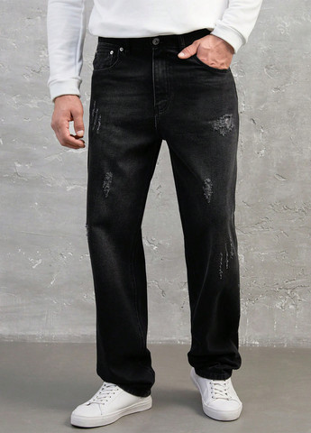 Черные демисезонные прямые джинсы SHEIN