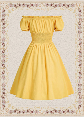 Желтое кэжуал платье клеш, с открытыми плечами SHEIN однотонное