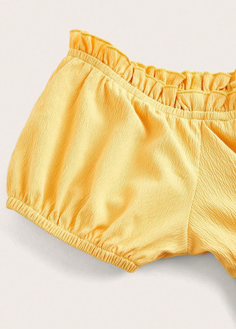 Желтое кэжуал платье клеш, с открытыми плечами SHEIN однотонное