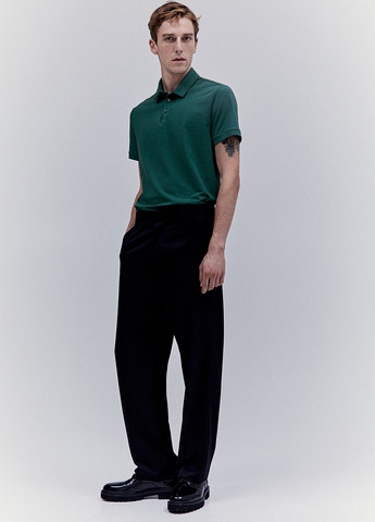 Зеленая мужская футболка поло H&M однотонная