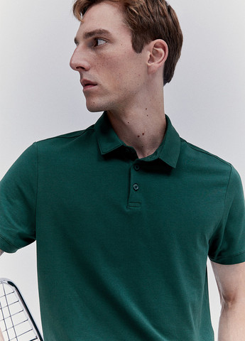 Зеленая футболка-поло для мужчин H&M однотонная