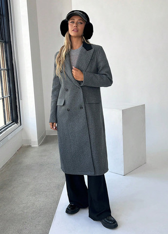 Серое зимнее Пальто двубортное SHEIN