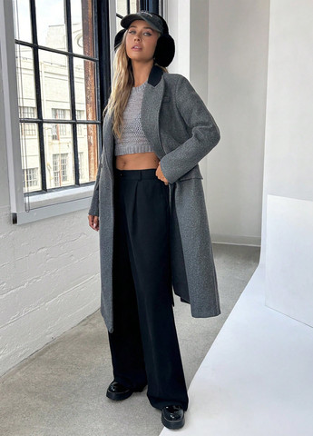 Серое зимнее Пальто двубортное SHEIN