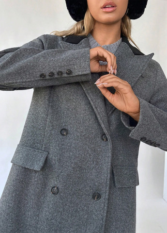 Серое зимнее Пальто двубортное SHEIN