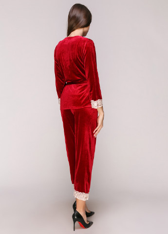 Бордовая всесезон пижама (халат, майка, брюки) рубашка + брюки No Brand
