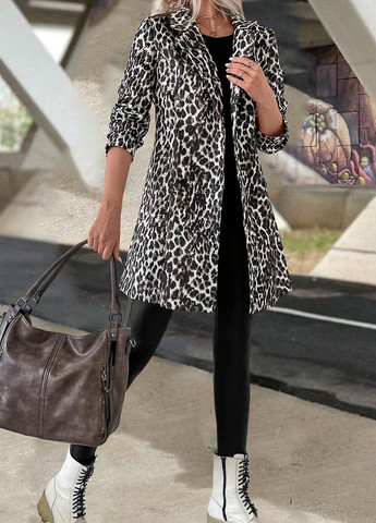 Комбинированное демисезонное Пальто двубортное SHEIN