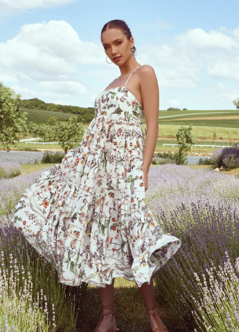 Молочна повсякденний сукня на тонких бретелях довжини міді Gepur з квітковим принтом
