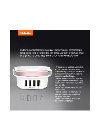 Сетевое зарядное устройство со светодиодной лампой Colorway usb charger 4xusb 4 (cw-chl44a) (136066174)