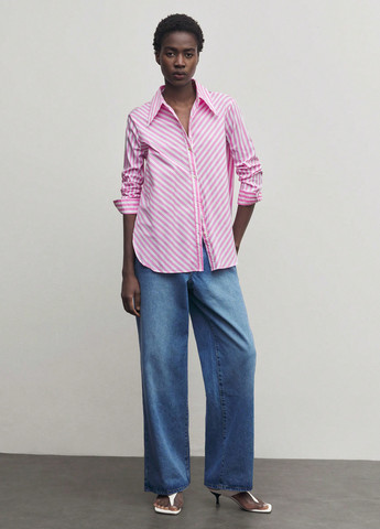 Розовая кэжуал рубашка в полоску SHEIN