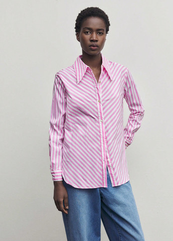 Розовая кэжуал рубашка в полоску SHEIN