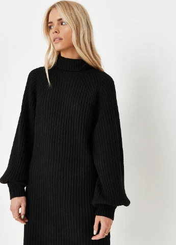 Черное кэжуал платье платье-свитер Missguided однотонное