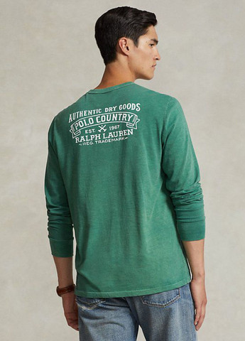 Лонгслів Ralph Lauren напис зелений кежуали бавовна