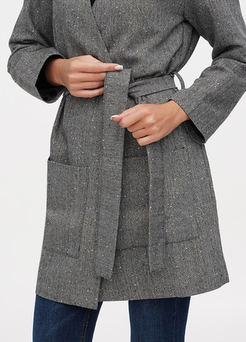 Серый женский удлиненный жакет из смешанной шерстяной ткани KASTA design меланжевый - демисезонный