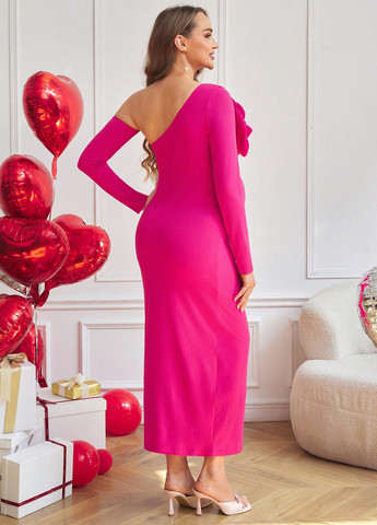 Фуксинова (кольору Фукія) кежуал сукня для вагітних на одне плече SHEIN однотонна
