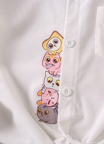 Белая кэжуал рубашка кошки SHEIN