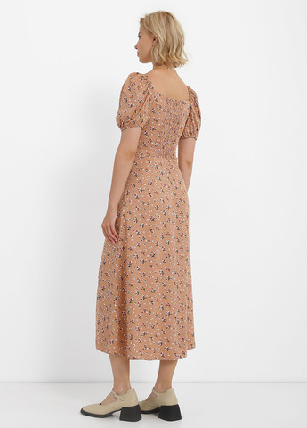 Темно-бежевое кэжуал платье в стиле ампир Braska с цветочным принтом