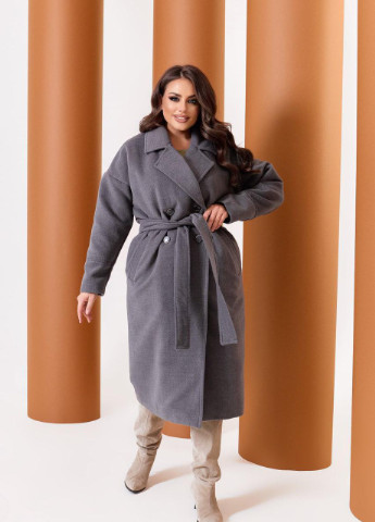 Серое Женское пальто из кашемира на подкладке с поясом серого цвета р.48/50 376113 New Trend