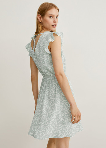 Мятное кэжуал платье клеш C&A леопардовый