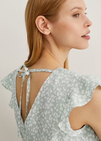 Мятное кэжуал платье клеш C&A леопардовый