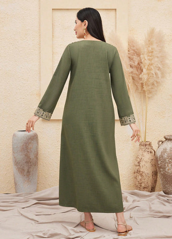 Оливковое (хаки) кэжуал, праздничный платье SHEIN однотонное
