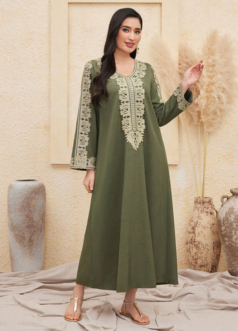 Оливковое (хаки) кэжуал, праздничный платье SHEIN однотонное