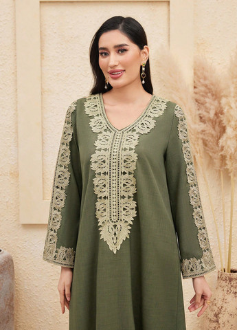 Оливковое (хаки) кэжуал, праздничный платье SHEIN однотонное