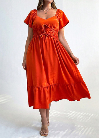 Оранжевое кэжуал платье а-силуэт SHEIN однотонное