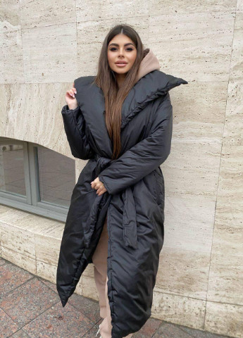 Черная зимняя женская тёплая куртка одеяло длинная чёрная one size удлиненный пуховик осенний зимний демисезонний No Brand