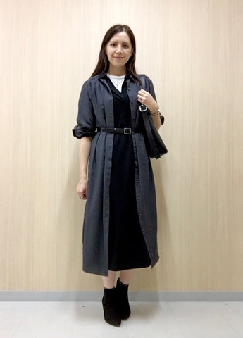 Серое кэжуал платье рубашка Uniqlo однотонное