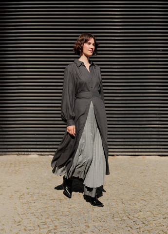 Серое кэжуал платье рубашка Uniqlo однотонное