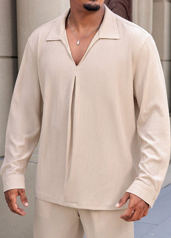 Світло-бежевий демісезонний костюм (сорочка, штани) з сорочкою, брючний SHEIN