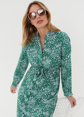 Зеленое кэжуал платье рубашка Sinsay с абстрактным узором