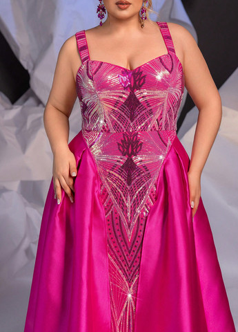 Рожева вечірня сукня з корсетом, з пишною спідницею, зі шлейфом SHEIN однотонна