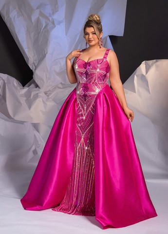 Рожева вечірня сукня з корсетом, з пишною спідницею, зі шлейфом SHEIN однотонна