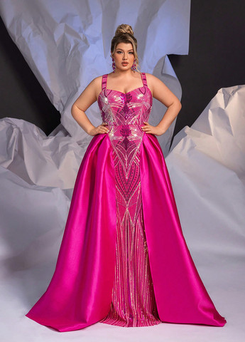 Рожева вечірня сукня з корсетом, з пишною спідницею, зі шлейфом SHEIN однотонна