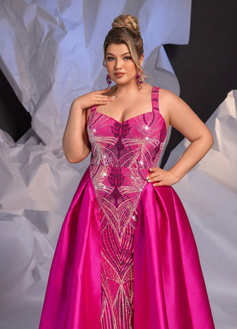 Рожева вечірня сукня з корсетом, з пишною спідницею, зі шлейфом SHEIN однотонна