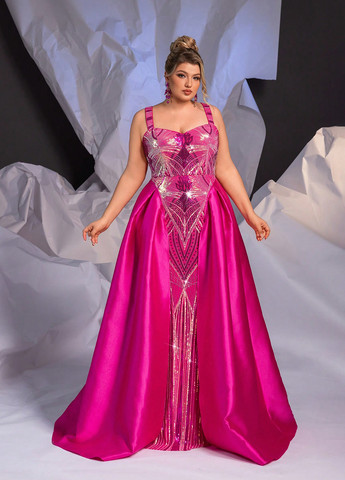 Рожева вечірня сукня з корсетом, з пишною спідницею, зі шлейфом SHEIN однотонна