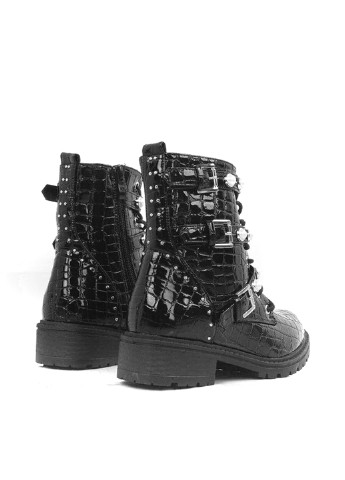 Осенние ботинки SDS с тиснением, лаковые, с заклепками, со шнуровкой, с пряжкой, с бусинами из искусственной кожи