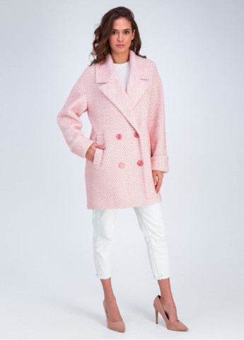 Светло-розовое демисезонное Пальто двубортное Шикарные меха