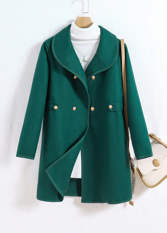 Темно-зеленое демисезонное Пальто двубортное SHEIN