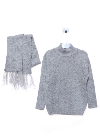 Серый демисезонный комплект (свитер, шарф) Rain