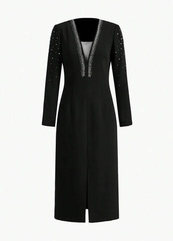 Черное коктейльное, вечернее, кэжуал платье SHEIN однотонное