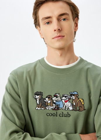 Хакі світшот KOTON однотонний вишивка (307491718)