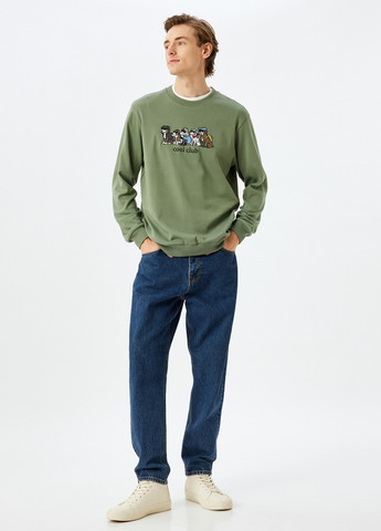 Хакі світшот KOTON однотонний вишивка (307491718)