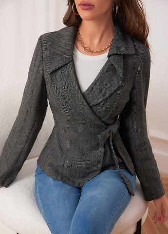 Темно-сіре Кежуал напівпальто SHEIN геометричне