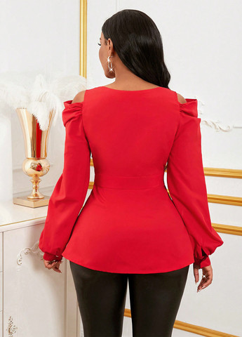 Красная блуза с баской SHEIN