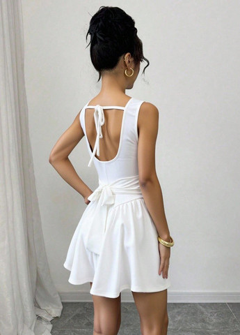 Білий коктейльна, кежуал сукня кльош SHEIN однотонна