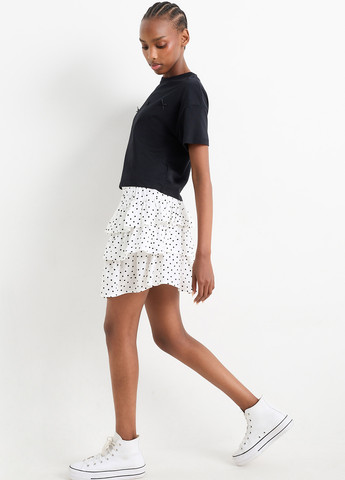 Белая кэжуал в горошек юбка C&A