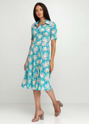 Бирюзовое кэжуал платье рубашка ANVI с цветочным принтом