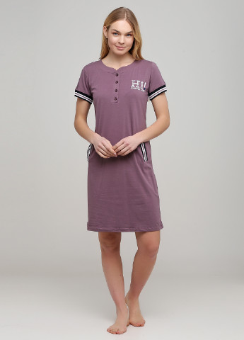 Лиловое домашнее платье платье-футболка ROMEO LIFE с надписью